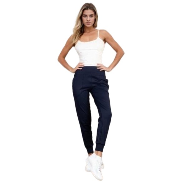 High Waisted Wide Women’s Waistband Joggers Navy - Picture 3 of 11
